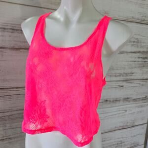 Victoria's Secret PINK Neon Hot Pink Lace Crop Top sz XS